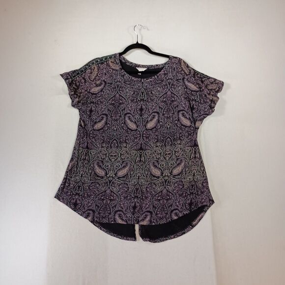 Lucky Brand Top Paisley Split Back Tunic Tee Multicolor Plus Size 1X Everyday - Picture 1 of 9